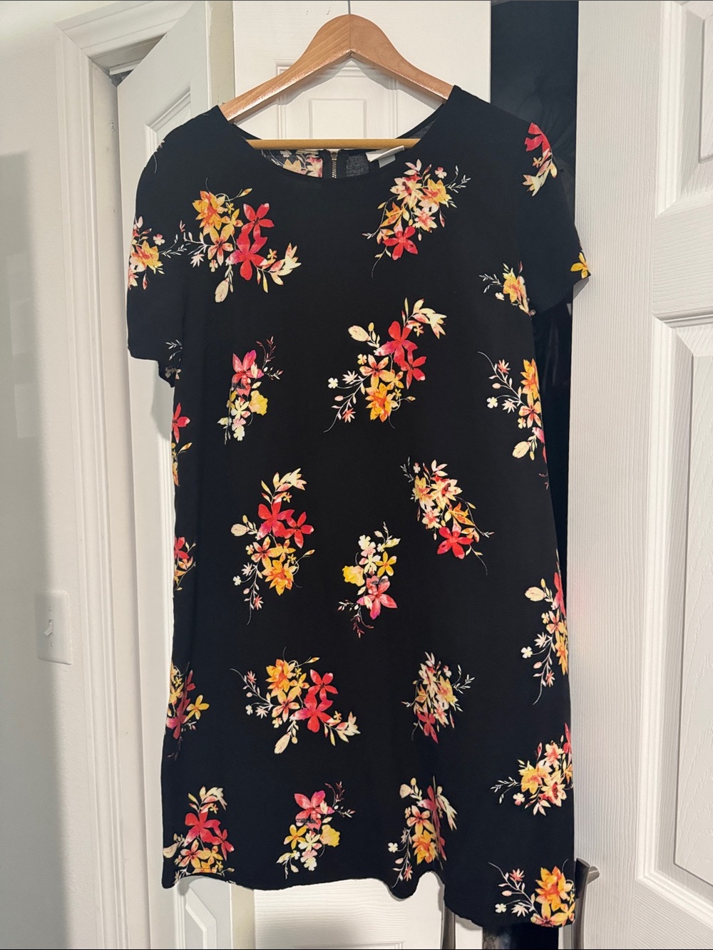 Ava & Viv Black Dress with Pink & Yellow Floral Print